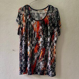 Black, Orange & Gray Printed Blouse